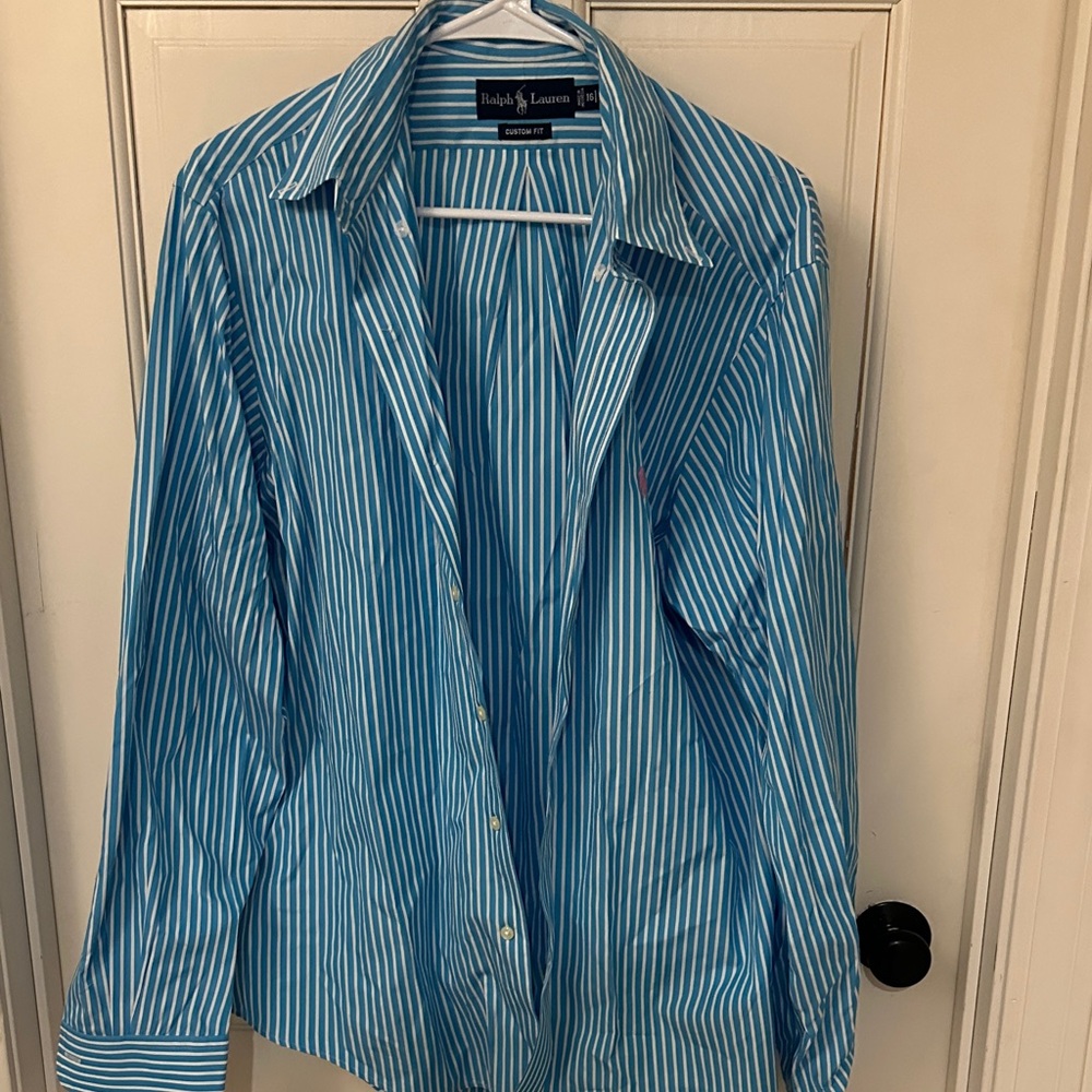 Ralph Lauren Blue and White Striped Cotton Dress Shirt